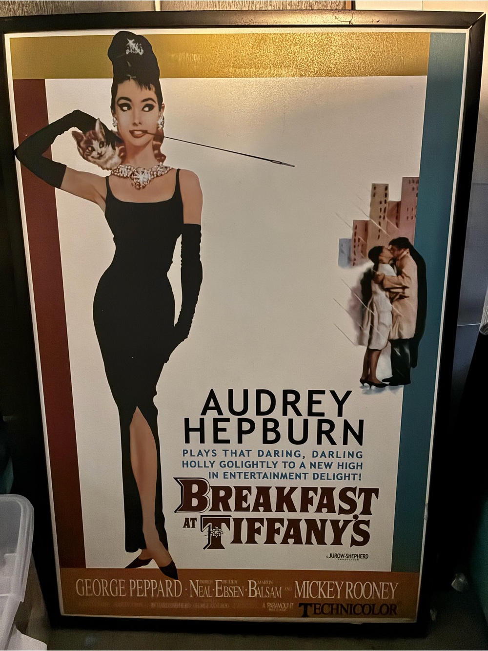 Breakfast at Tiffany's Audrey Hepburn Poster - Black & White with Gold Accents